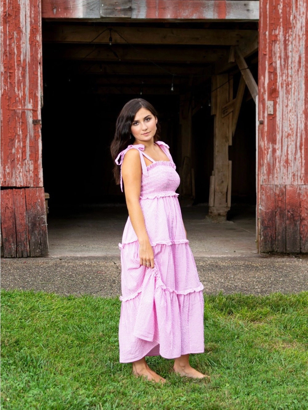 SHEIN Pink Tiered Smocked Maxi Dress with Tie Straps